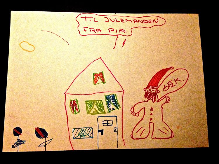 Jeg går stærkt ud fra, at det ikke er en taleboble, jeg har forsøgt at lave, men derimod et forsøg på at understrege, hvad julemanden bærer rundt på ...